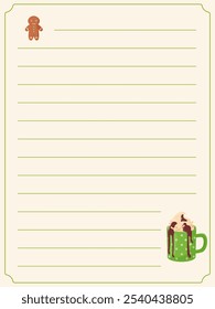 Cookbook template list for recipes, note on cooking and ingredients. Vector illustration. 