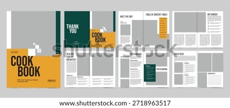 cookbook template, modern style and recipe book layout.