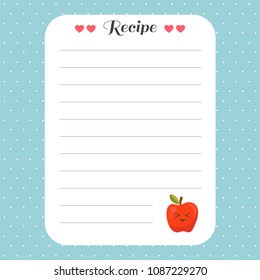 Cookbook template page. Recipe card template. For restaurant, cafe, bakery and fast food. Vector illustration