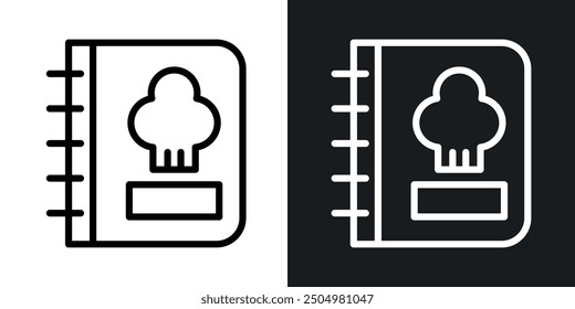 Conjunto de iconos de Vector de libro de cocina en blanco y negro relleno y estilo delineado.