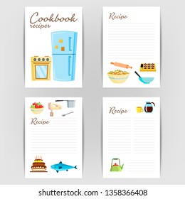 Cookbook Vector. Recipe Kitchen Cookbook Card Page. Blank For Text. Flat Illustration