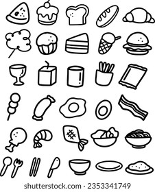 cook,delicious,lunch,black,outline,pizza,pie,healthy,dinner,restaurant,fresh,set,vector,illustration,icon,food,cake,bread,sweets,ice cream,hamburger,water,milk, french fries, snack, snack,hotdog,egg