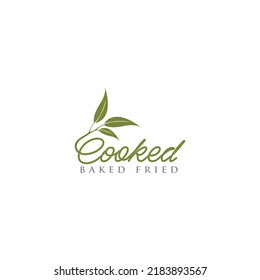 Cooked baked fried writing logo with leaf combination