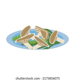 cooked boiled mushrooms on a plate illustration