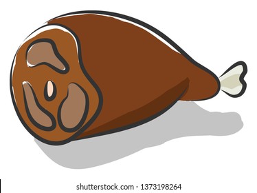 Cooked cartoon leg of meat that is yummy and delicious is ready to be enjoyed by someone vector color drawing or illustration 