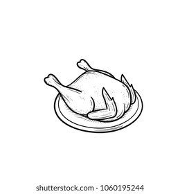 Cooked chicken hand drawn outline doodle icon. Chicken meat for bake and roast vector sketch illustration for print, web, mobile and infographics isolated on white background.