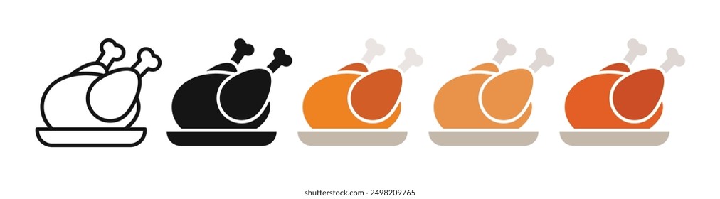 cooked chicken iconicon vector collection in outlined and solid style