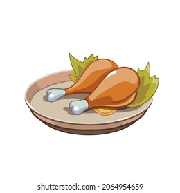 Cooked chicken legs on plate  icon cartoon vector. Roast turkey food. Chicken meat