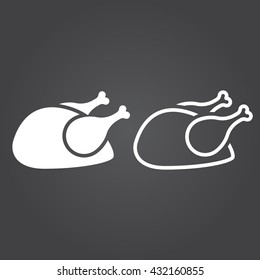 cooked chicken line icon, roast turkey outline and solid vector sign, linear and full pictogram isolated on black, logo illustration