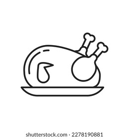 Cooked chicken on a plate icon. High quality black vector illustration.