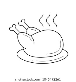 Cooked chicken with steam vector line icon isolated on white background. Chicken meat for bake and roast line icon for infographic, website or app.