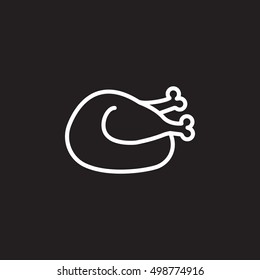cooked chicken, turkey line icon, outline vector sign, linear pictogram isolated on black. logo illustration
