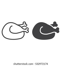 cooked chicken, turkey line icon, outline and filled vector sign, linear and full pictogram isolated on white. Symbol,  logo illustration