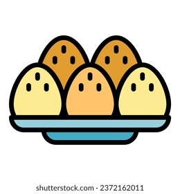 Cooked egg icon outline vector. Dish baked. Food sauce color flat