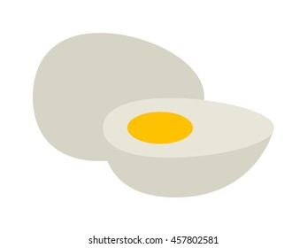 Cooked egg sliced into half put together with raw egg