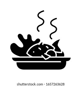Cooked fish black icon, concept illustration, vector flat symbol, glyph sign.
