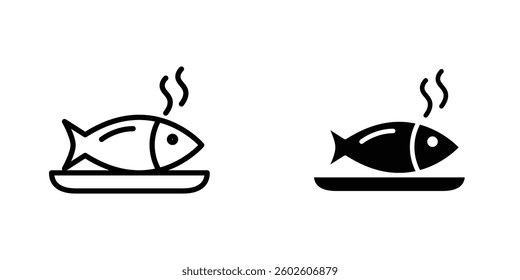 Cooked Fish flat Icons in line outline and flat solid style on white background
