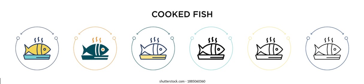 Cooked fish icon in filled, thin line, outline and stroke style. Vector illustration of two colored and black cooked fish vector icons designs can be used for mobile, ui, web