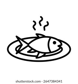 Signo de conjunto de contorno de icono de pescado cocido