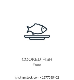 Cooked fish icon. Thin linear cooked fish outline icon isolated on white background from food collection. Line vector sign, symbol for web and mobile