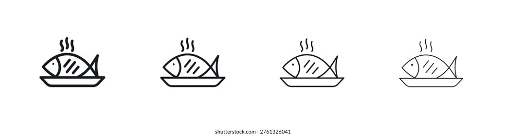 Cooked fish icon Vector Pictogram for Web and App in Outline Style