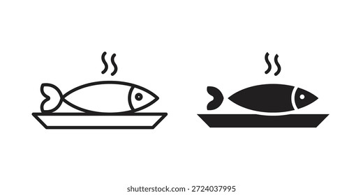 Iconos de pescado cocido, Vector de línea. conjunto de símbolos sólidos