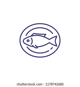 Cooked fish on plate line icon. Roast fish, dinner, seafood. Restaurant concept. Vector illustration can be used for topics like food, cooking, menu