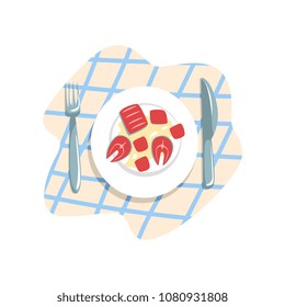 Cooked fish on a plate vector Illustration on a white background