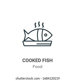 Cooked fish outline vector icon. Thin line black cooked fish icon, flat vector simple element illustration from editable food concept isolated stroke on white background