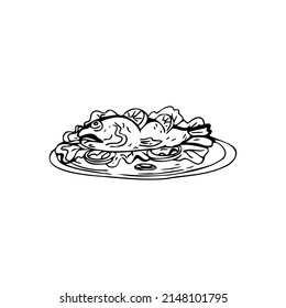 Cooked fish thin black lines on white background - Vector illustration