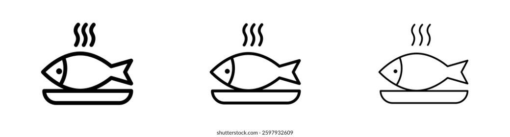 Cooked Fish thin line vector icon set.