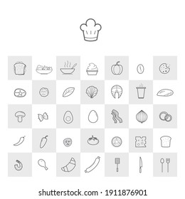 Cooked Food And Ingredients, Line Icon Files