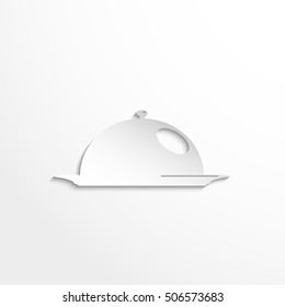 Cooked food on the plate under the hood. Vector icon.