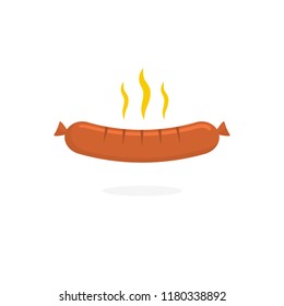 Cooked Hot Fried Sausage. Vector Illustration With Tasty Bratwurst. Isolated On White Background. 