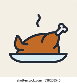 Cooked Hot Turkey Chicken Minimal Flat Color Line Outline Stroke Icon Pictogram Symbol