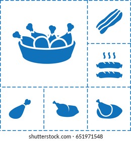 Cooked icon. set of 6 cooked filled icons such as chicken leg, meat leg, sausage, chicken