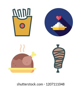 cooked icon set. vector set about chicken, porridge, kebab and french fries icons set.