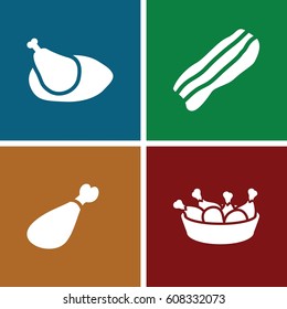 Cooked icons set. set of 4 cooked filled icons such as chicken leg, meat leg, chicken