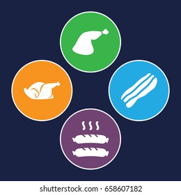 Cooked icons set. set of 4 cooked filled icons such as chicken, meat leg, sausage