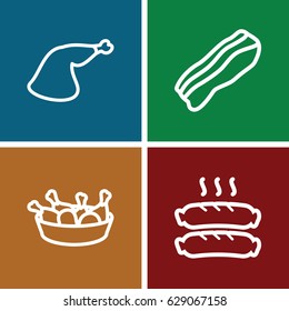 Cooked icons set. set of 4 cooked outline icons such as chicken leg, meat leg, sausage