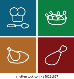 Cooked icons set. set of 4 cooked outline icons such as chicken leg, meat leg, chicken