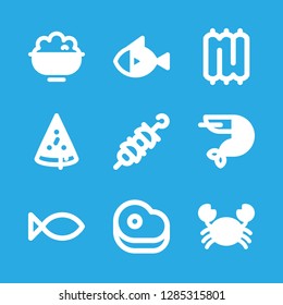cooked icons set with crab, prawn and rice vector set