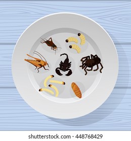 insectos cocidos en un plato de mesa