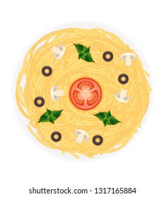 cooked macaroni pasta spaghetti with vegetables stock vector illustration isolated on white background