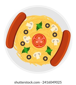 macarrones cocidos pasta spaghetti con verduras vectorial ilustración aislado en fondo blanco