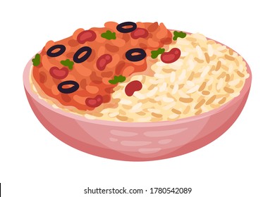 Cooked Minced Beef With Rice As Cuban Dish Vector Illustration