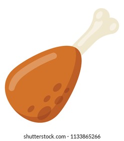 A cooked piece of chicken with bone and meat on top depicting drumstick 