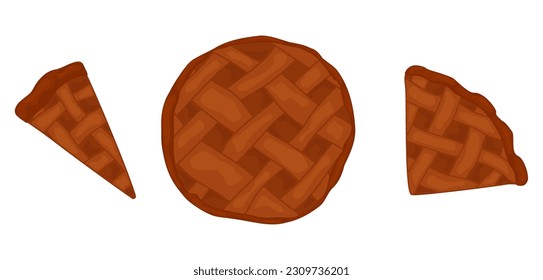  cooked pies, cooking, cooking, baking, sliced pies and whole pie illustration, vector