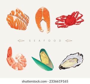 cooked and raw seafood collection