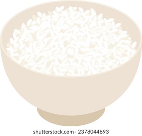 The cooked rice in a bowl isolated on white background